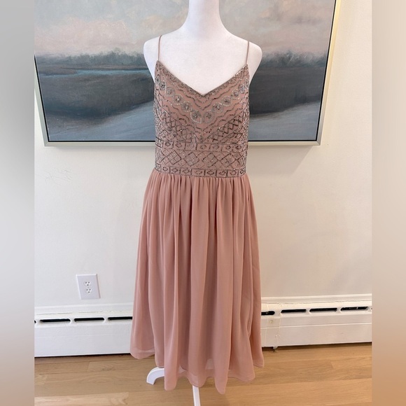 BHLDN ANTHROPOLOGY Bristol Mauve Beaded Bodice Midi Dress size 14 - Picture 2 of 13